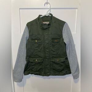 Wallflower Army Green Jacket with Grey Sweater Sleeve